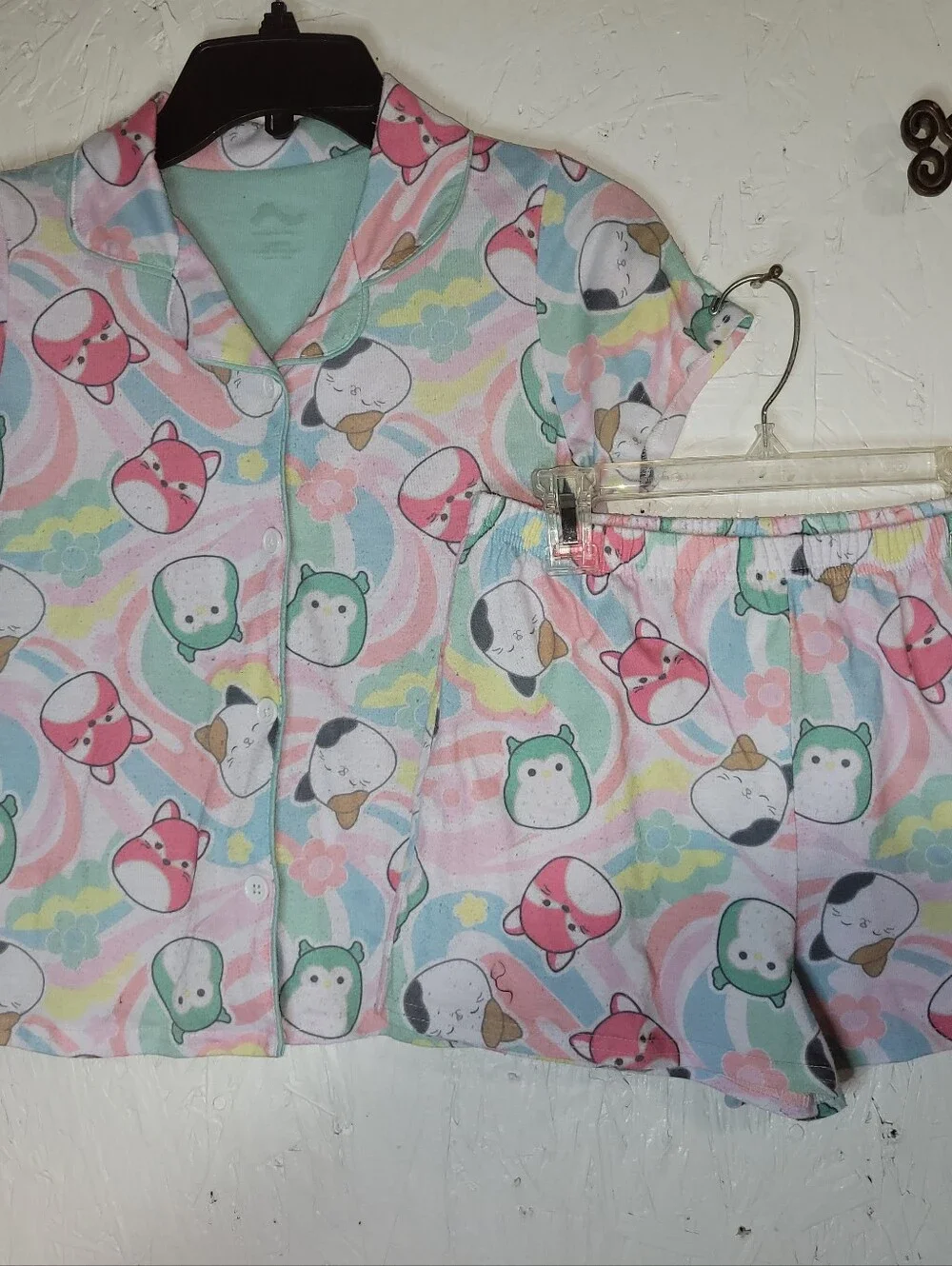 Kids Pink & Mint Animal Print Pajama Set AH40